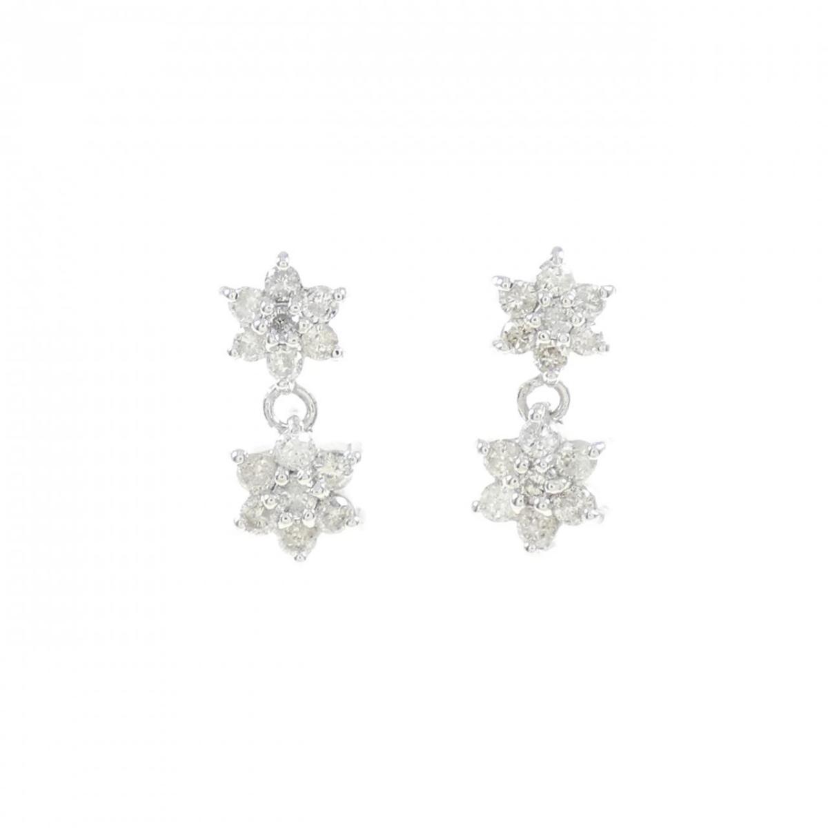 K18WG フラワー ダイヤモンド ピアス 0.34CT【中古】