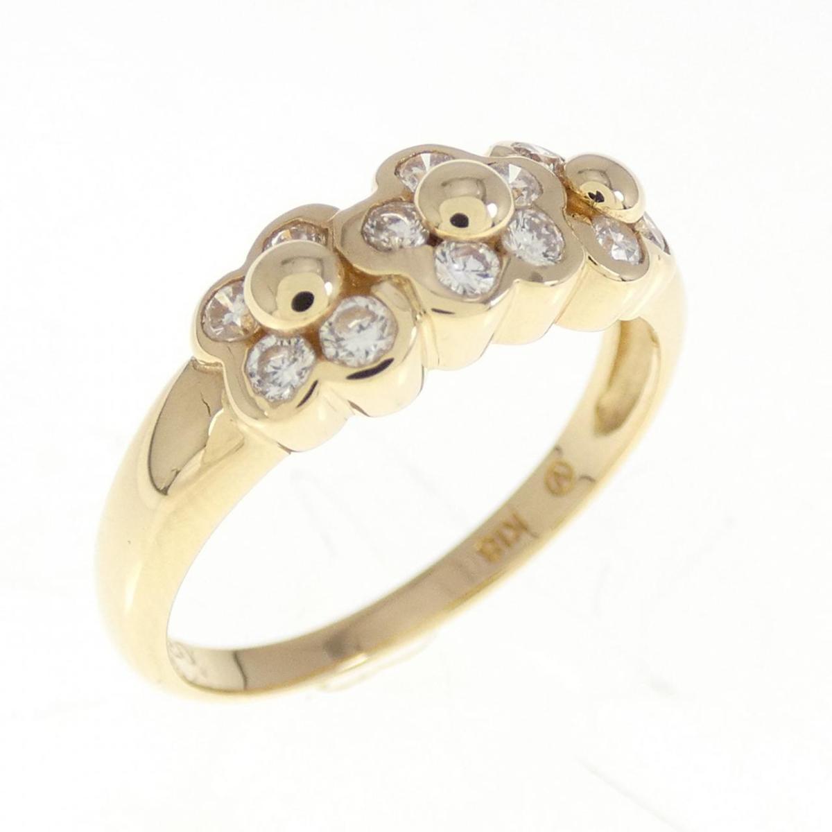 K18YG フラワー ダイヤモンド リング 0.20CT【中古】
