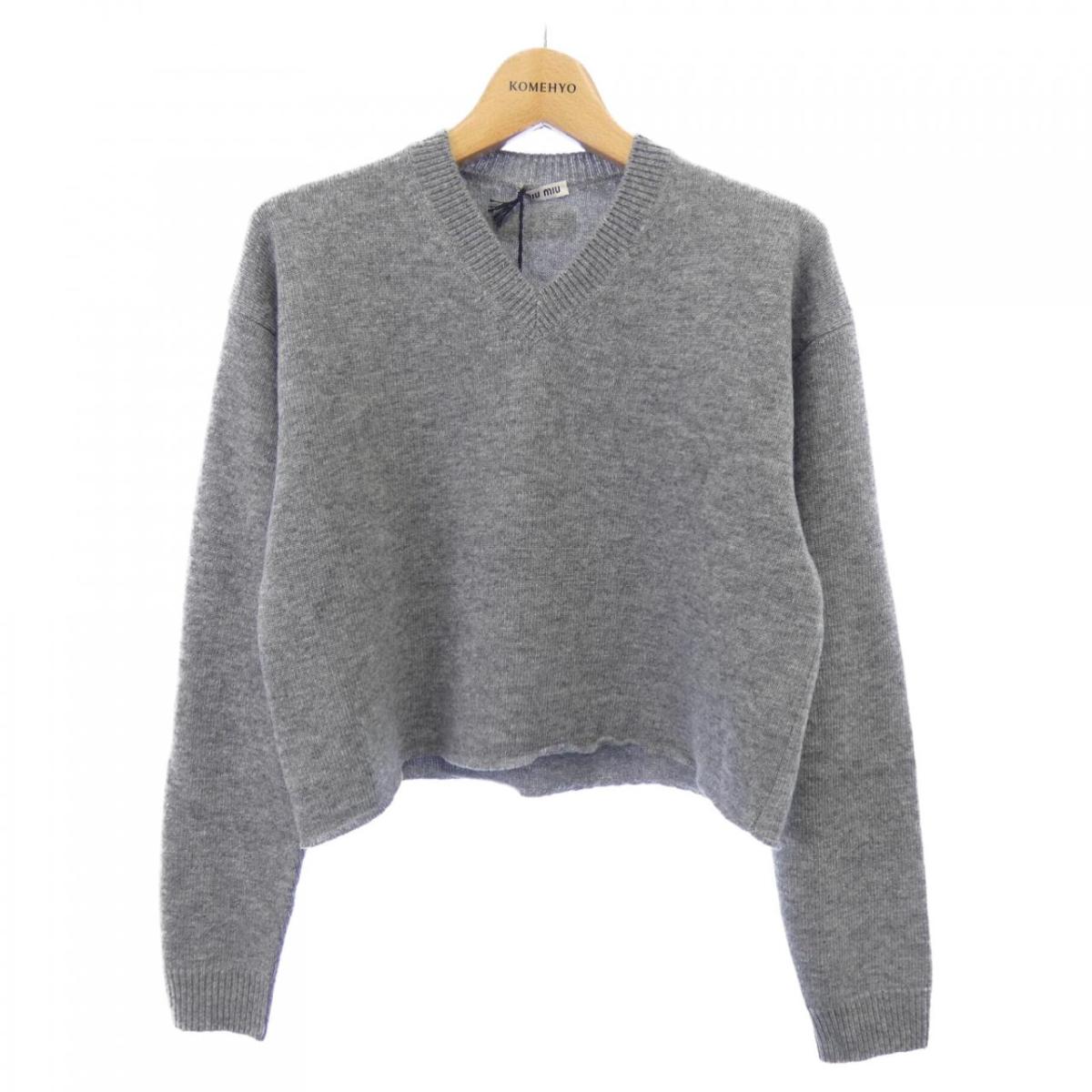 Miu Miu グレー 綿100ニット　レーストリム　クロップド Miu Miu Ribbed jersey racer top | REVERSIBLE