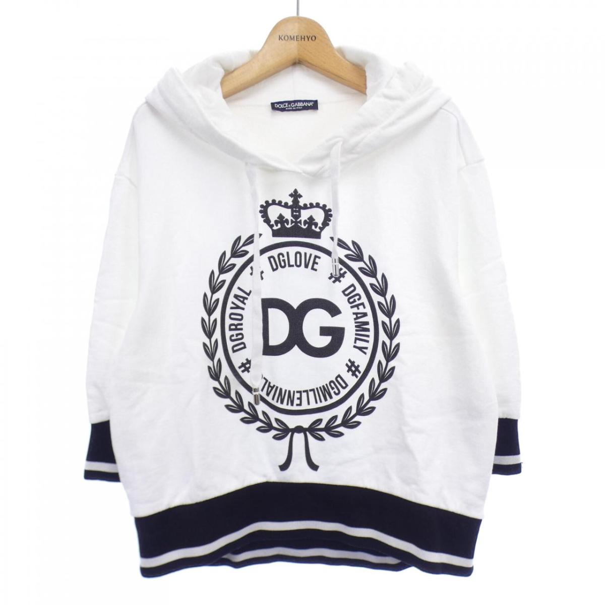 新品タグ付✨ドルチェ＆ガッバーナ ロゴプレート パイル地 パーカー ホワイト DOLCE&GABBANA (ドルチェ ＆ ガッバーナ) ロゴプリント