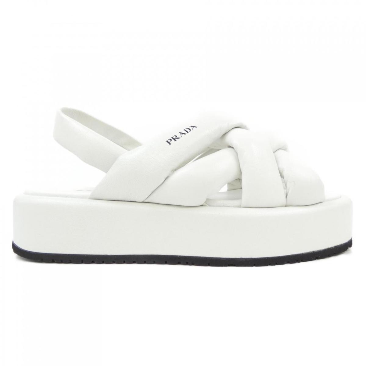 超美品‼︎ PRADA サンダル PRADA プラダ レザーサンダル ホワイト×シルバー 36 1/2(約23.5