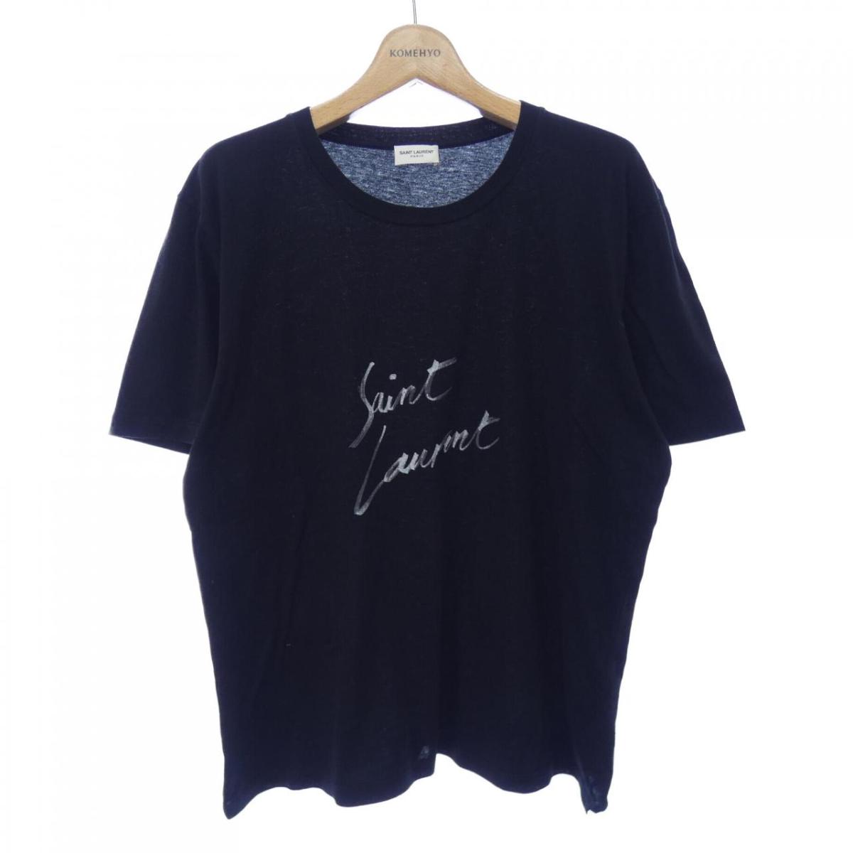 SAINTLAURENT ロゴ リバースシグネチャークルーネックTシャツ黒 SAINT LAURENT サンローラン Tシャツ メンズ 半袖 クルーネック