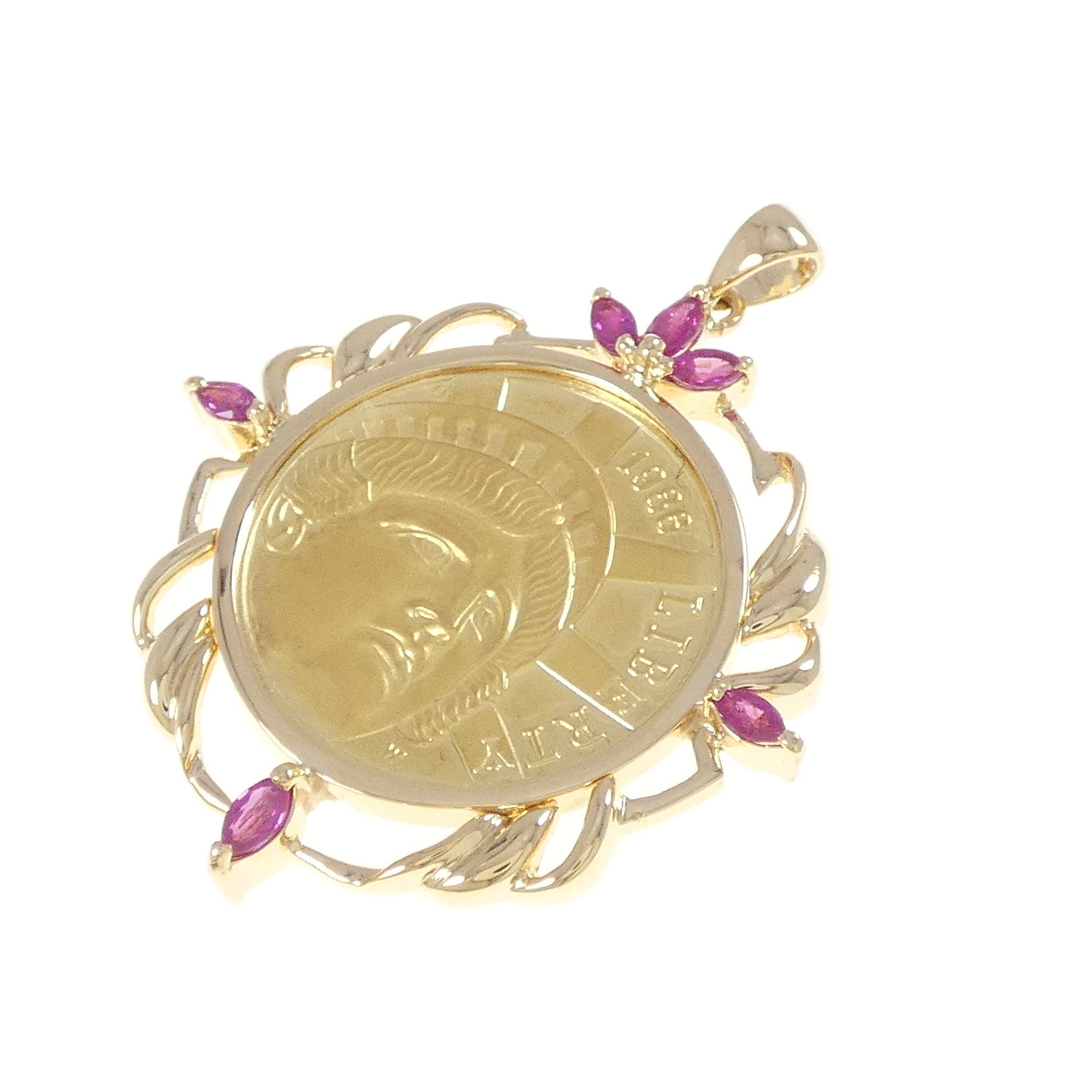 K18YG(枠) ルビー コイン ペンダント 0.62CT【中古】|KOMEHYO ONLINESTORE 店