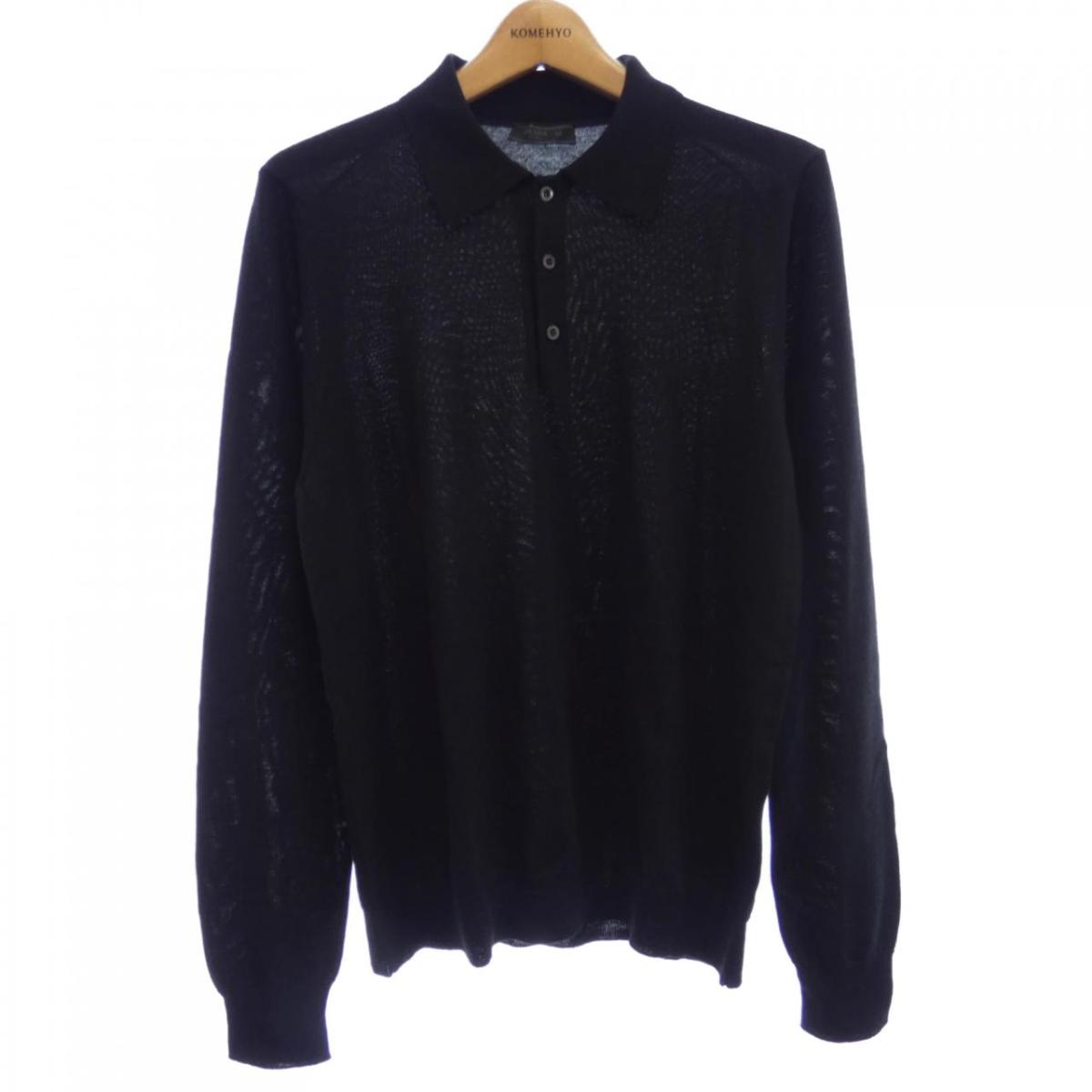 PRADA ブラック ポロシャツ トリコロール PRADA ブラック ポロシャツ トリコロール襟