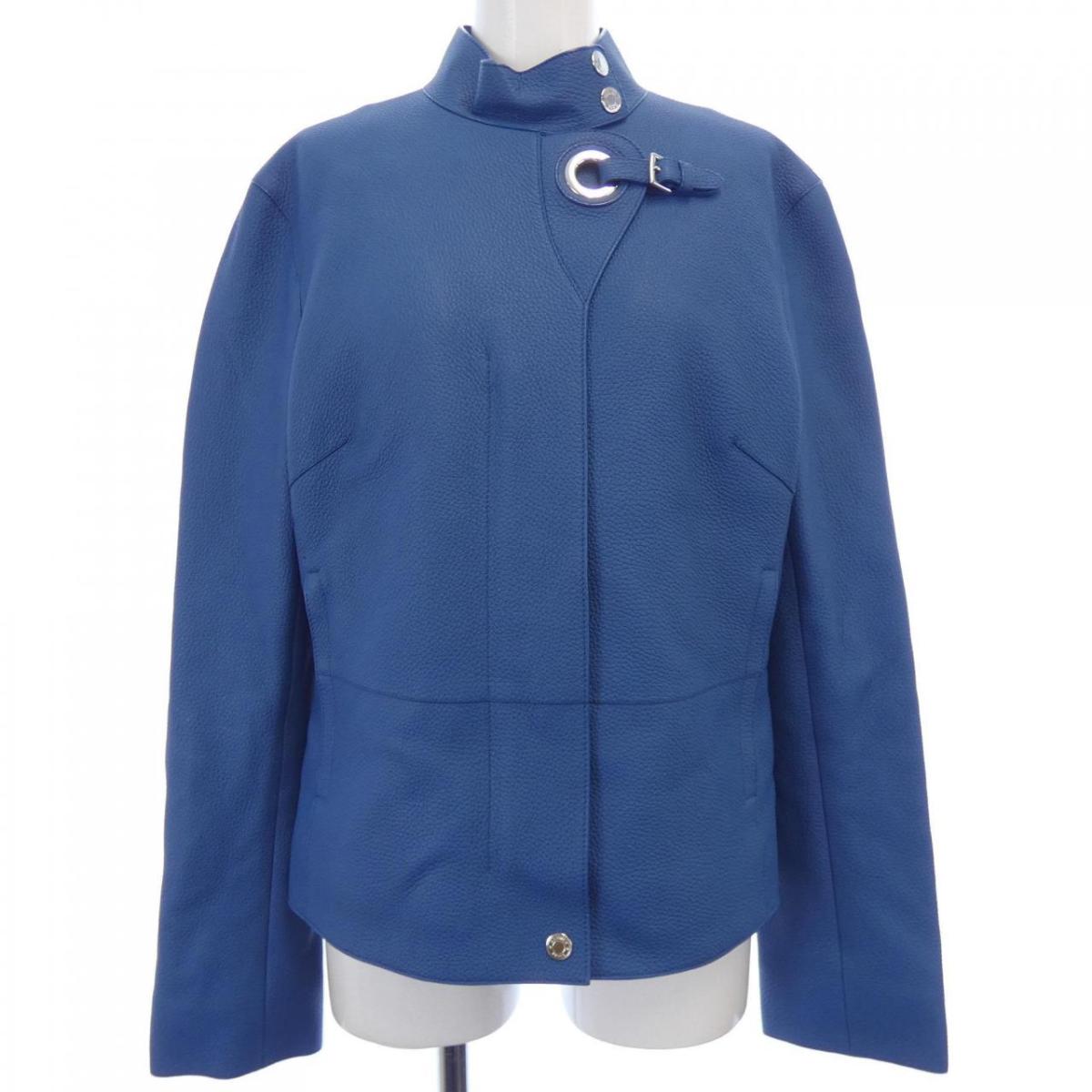 【未使用級】HERMESエルメススエードレザーブルゾン　ネイビー 未使用級】HERMESエルメススエードレザーブルゾンネイビー