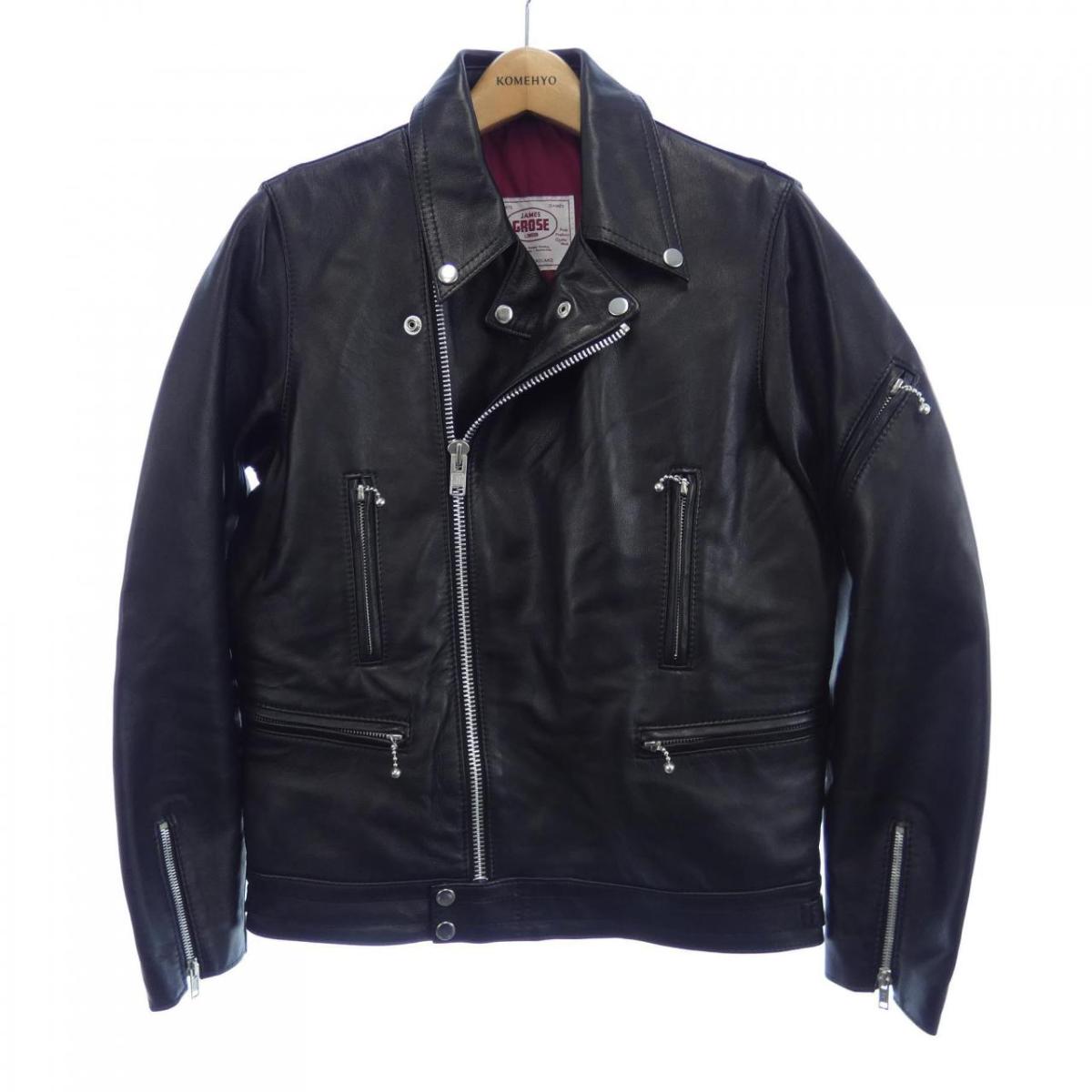 JAMESGROSEカウハイドバンドカラーダブルレザージャケット34黒