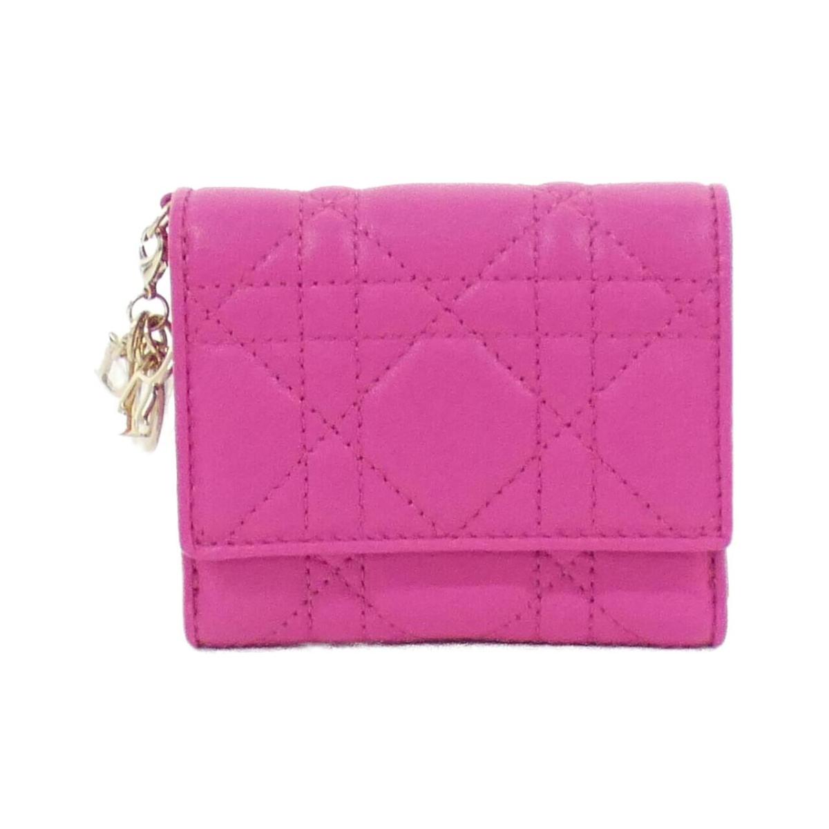 現行　Dior　レディディオール　カナージュ　ロータスウォレット　折財布　レザー 現行Diorレディディオールカナージュロータスウォレット折財布レザー