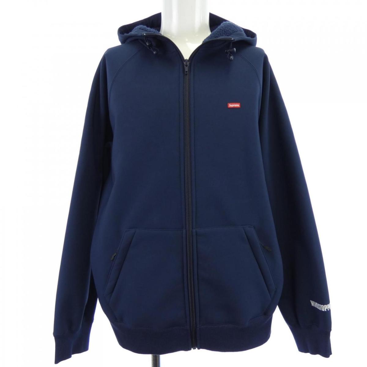 Supreme フード付きパーカー 青/赤 Supreme サイドライン 袖ロゴプリントパーカー M 青x赤