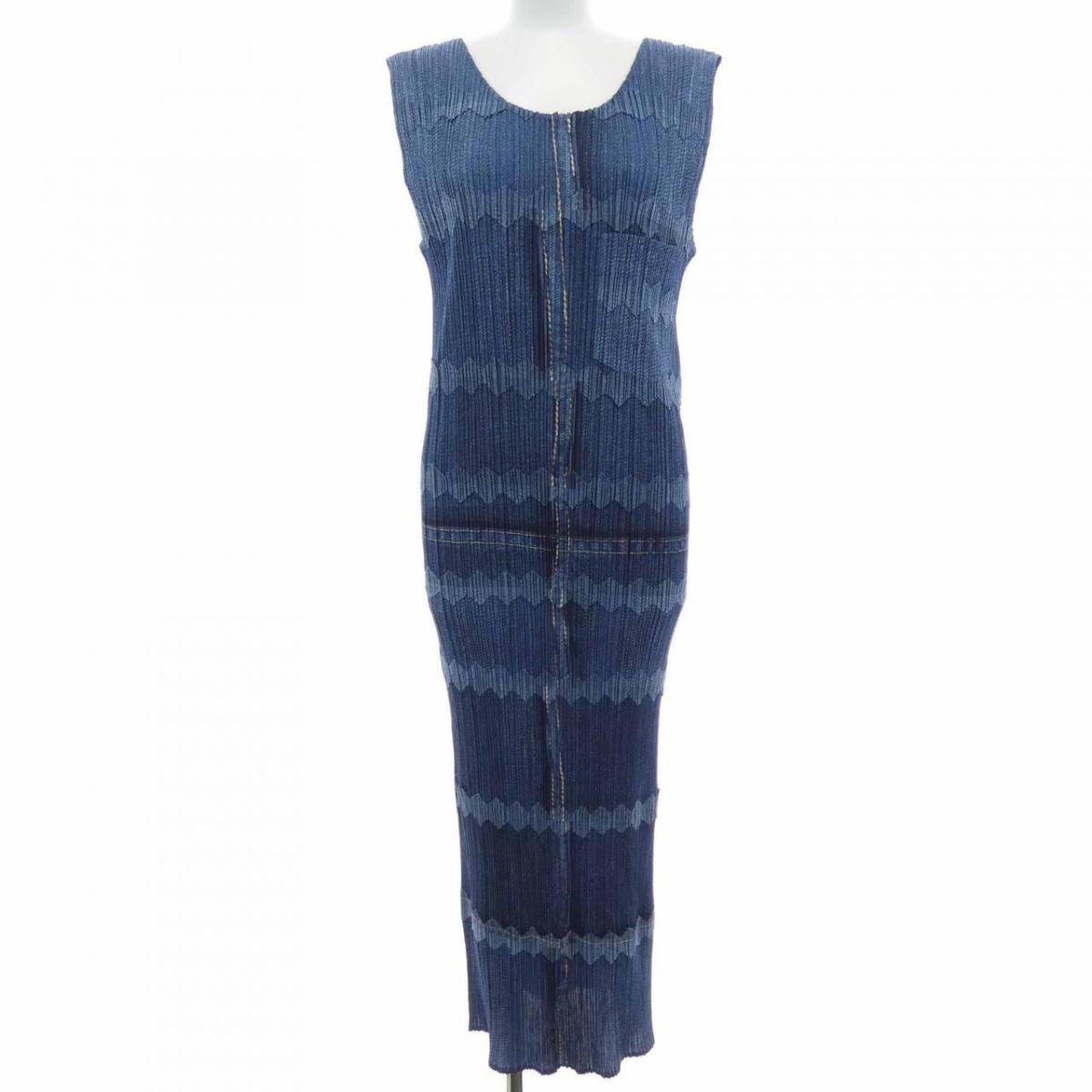 【ヴィンテージ】プリーツプリーズ PLEATS PLEASE 2001 デニム転写プリント PP12-JH521 ワンピース【中古】