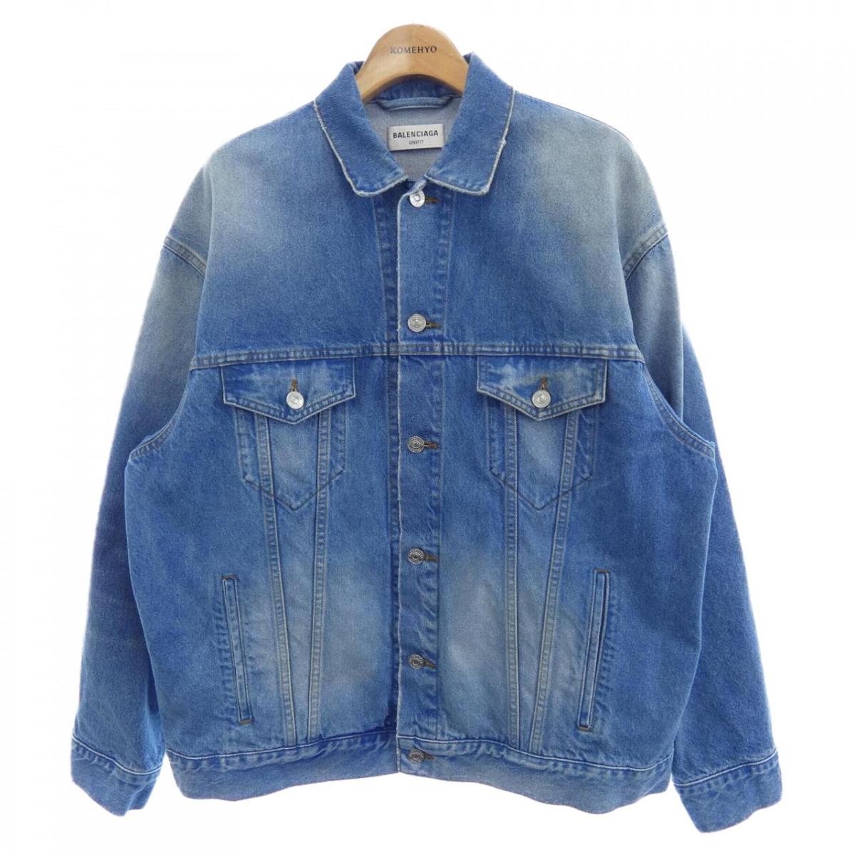 【極美品】バレンシアガ　デニムジャケット　BB　スプレーペイント　ピンク　ブルー 極美品】バレンシアガ デニムジャケット BB スプレーペイント ピンク