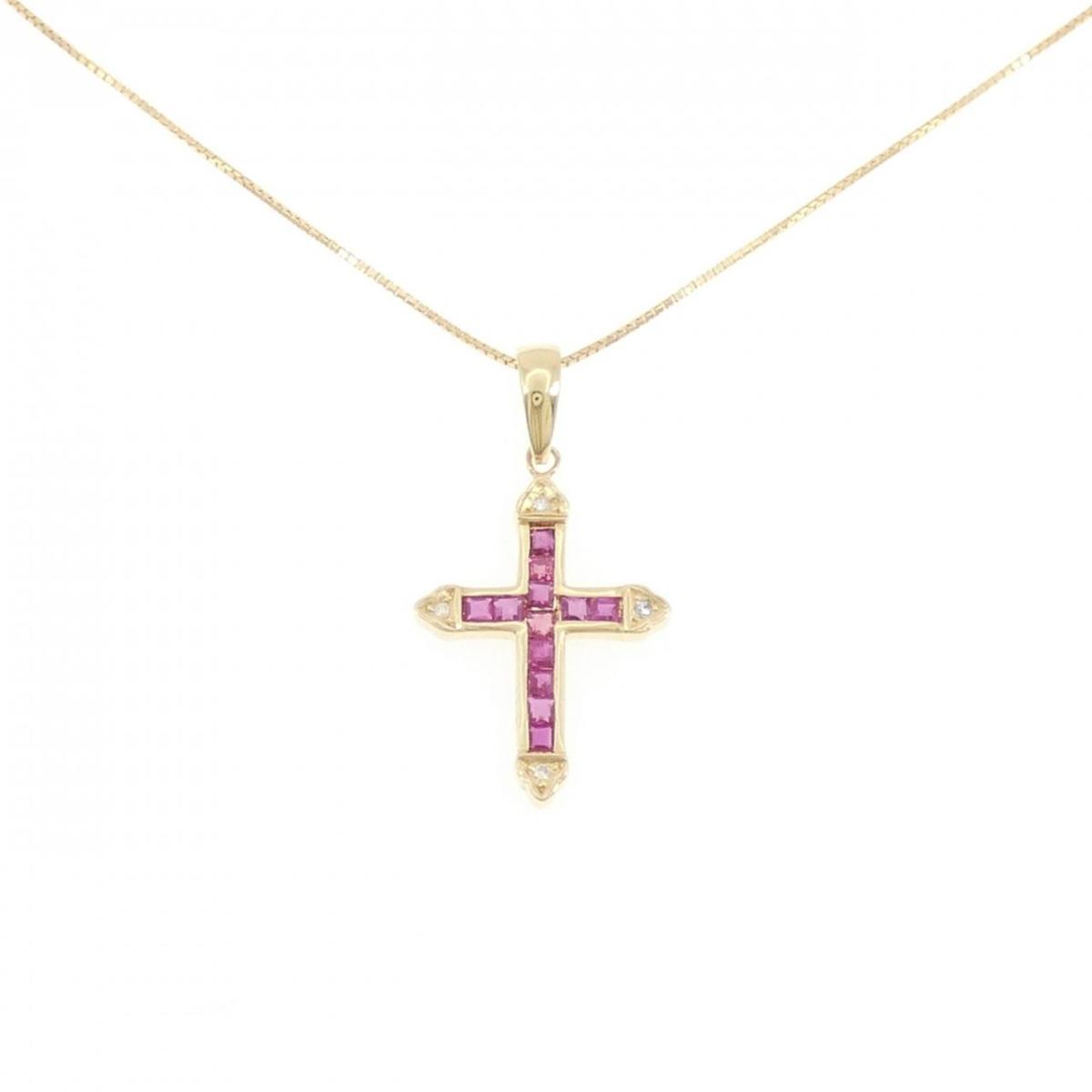 K18YG クロス ルビー ネックレス 0.30CT【中古】