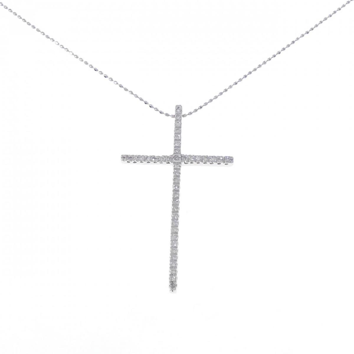K14WG クロス ダイヤモンド ネックレス 0.20CT【中古】