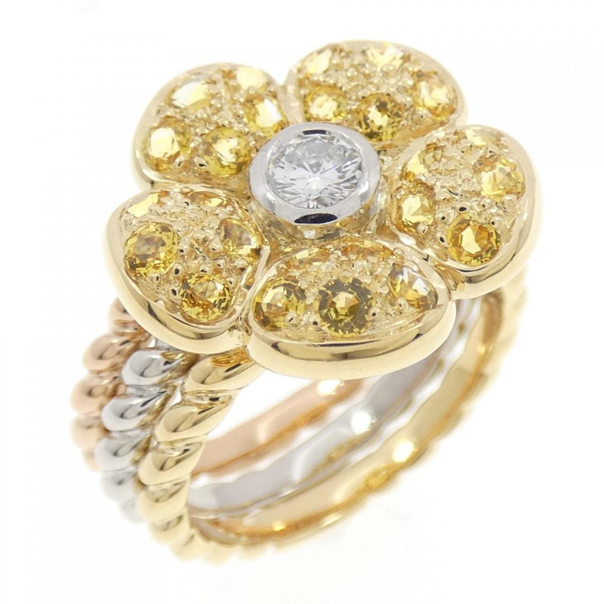K18YG/PT900/K18PG フラワー サファイヤ リング 1.25CT【中古】