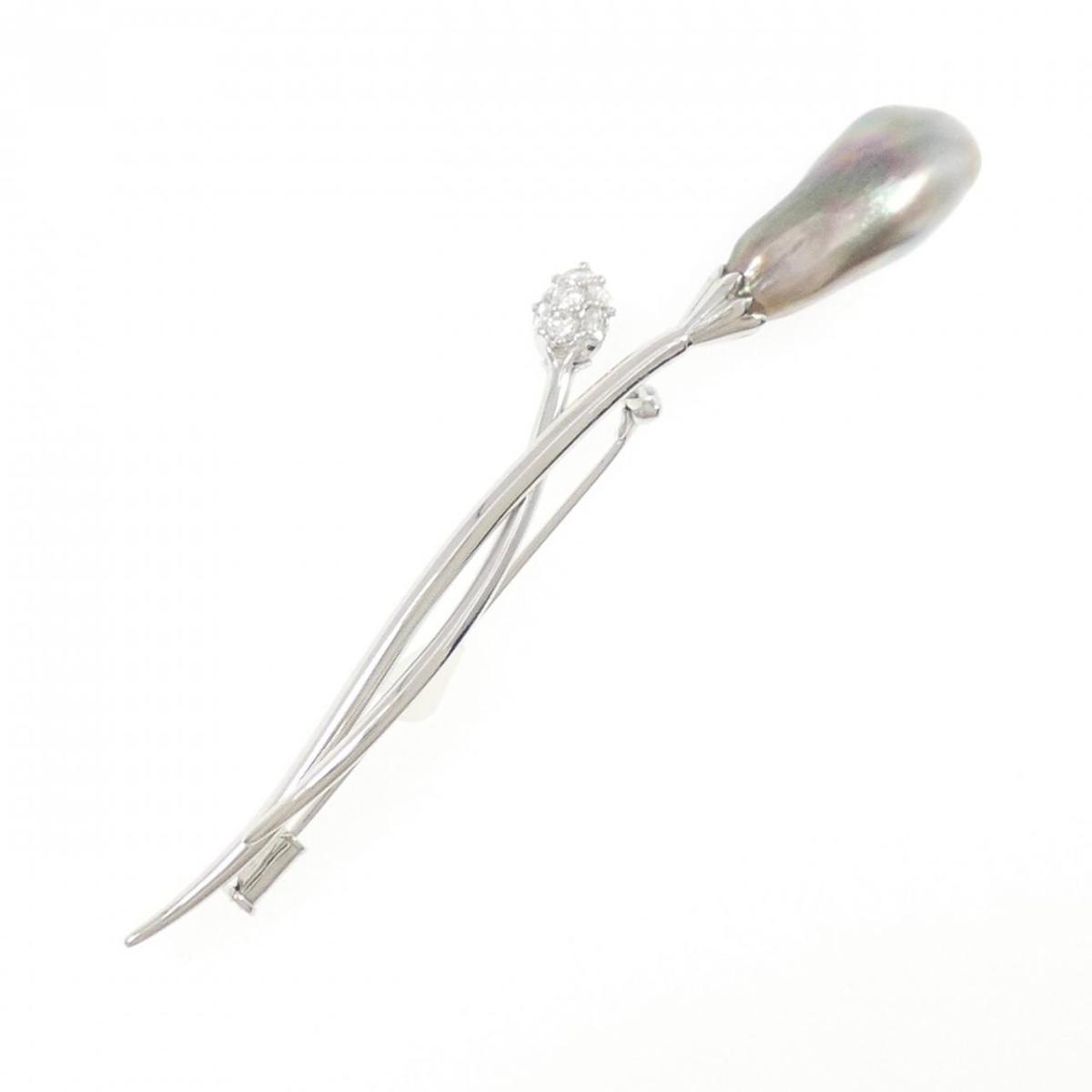 K18WG 黒蝶パール ブローチ【中古】