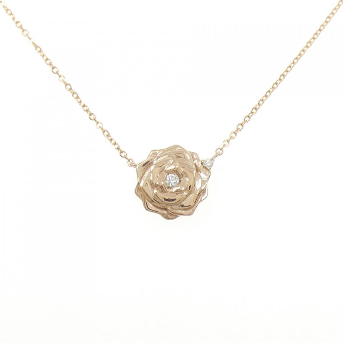 K18PG ローズ ダイヤモンド ネックレス 0.03CT【中古】
