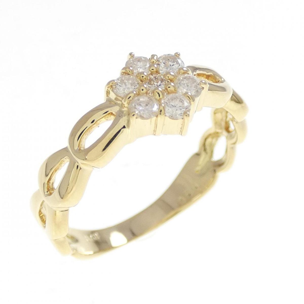 K18YG フラワー ダイヤモンド リング 0.30CT【中古】