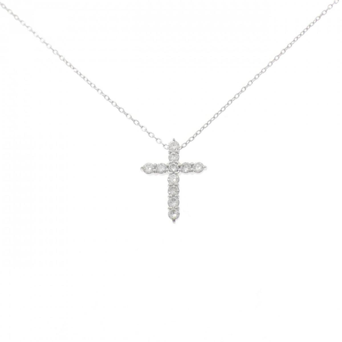 K18WG クロス ダイヤモンド ネックレス 0.22CT【中古】