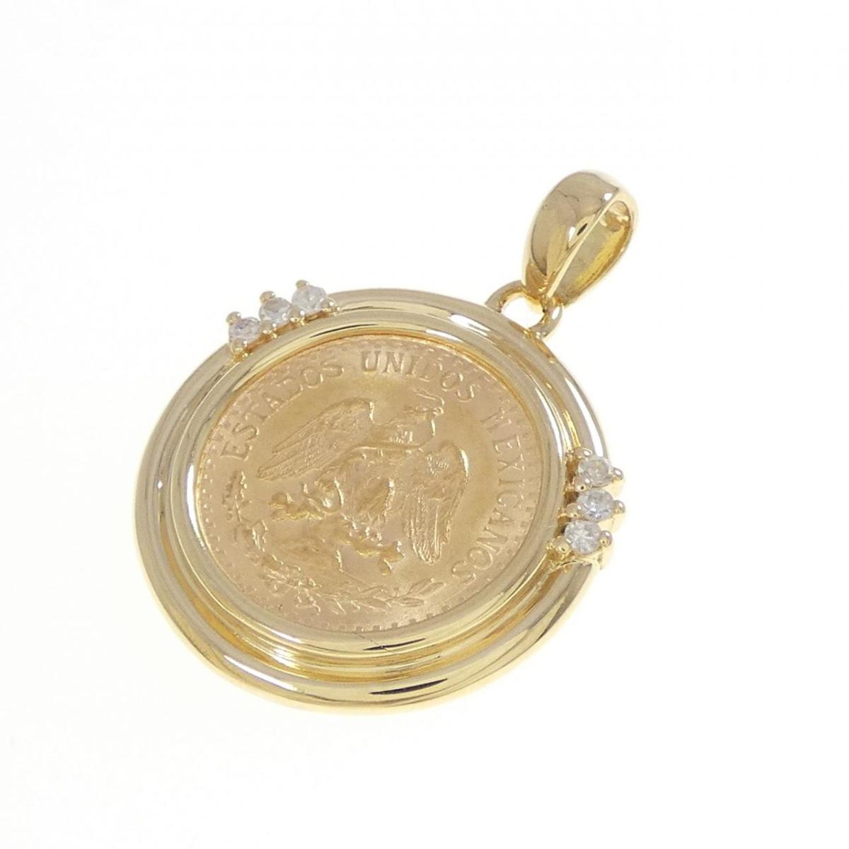 18KYG(枠) ダイヤモンド コイン ペンダント 0.057CT【中古】