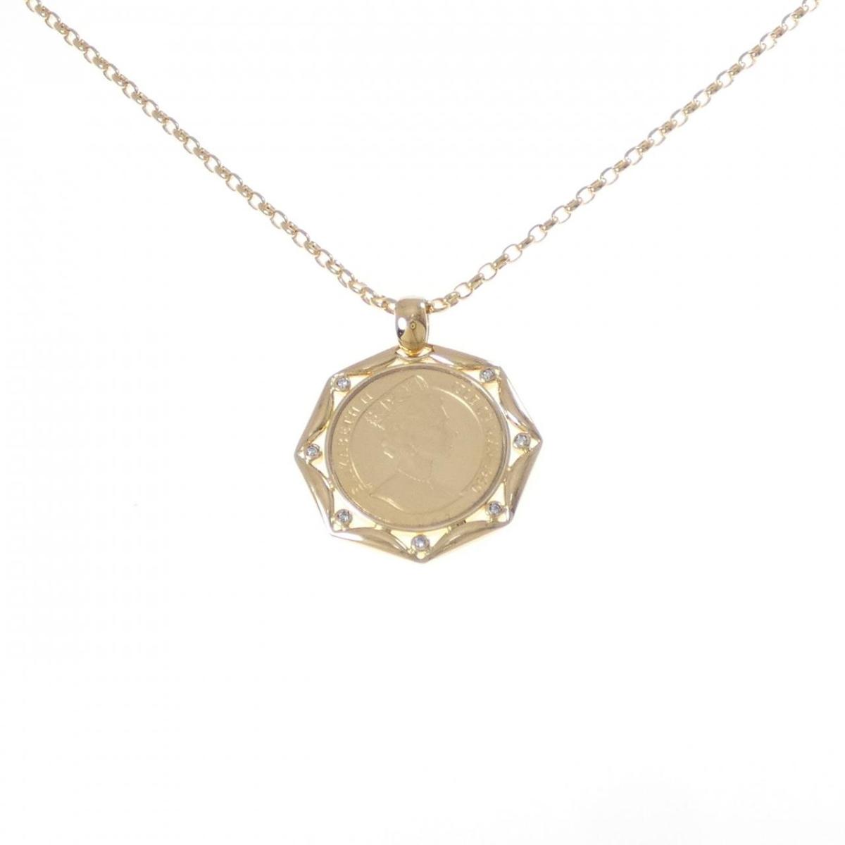 K18YG(枠) ダイヤモンド コイン ネックレス 0.07CT【中古】