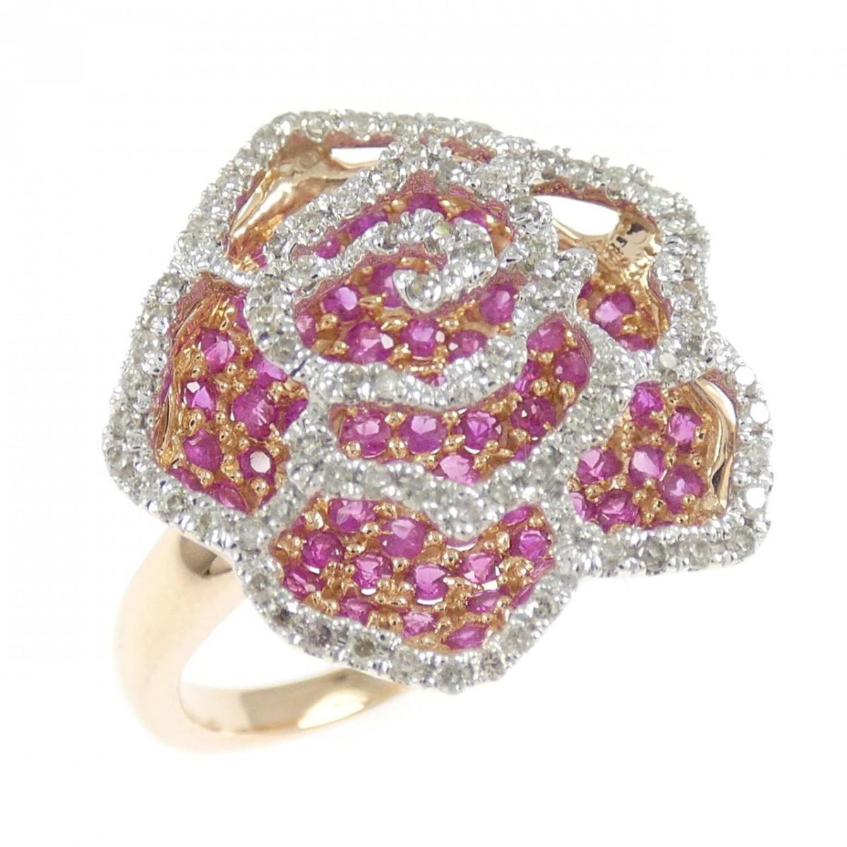 K18PG/K18WG ローズ ルビー リング 0.70CT【中古】