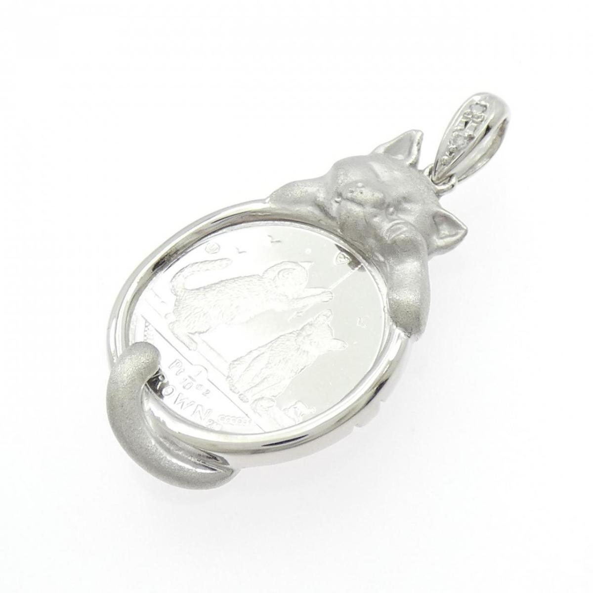 PT1000(枠) ダイヤモンド コイン ペンダント 0.015CT【中古】