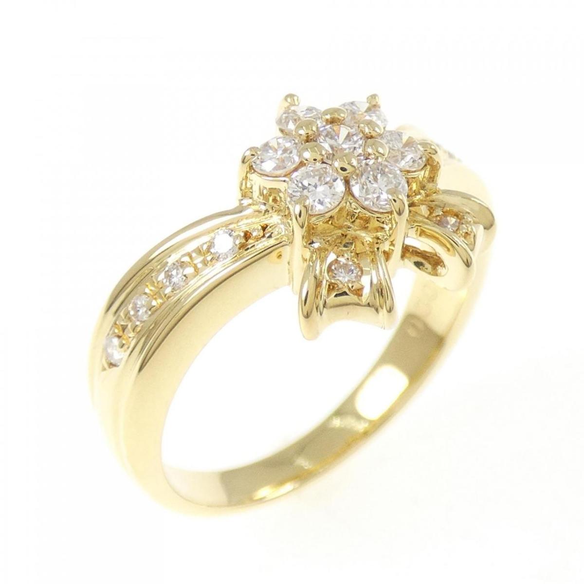 K18YG フラワー×リボン ダイヤモンド リング 0.30CT【中古】