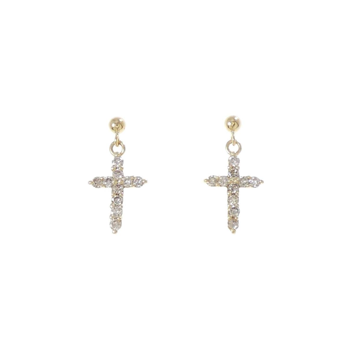 K18YG クロス ダイヤモンド ピアス 0.30CT【中古】