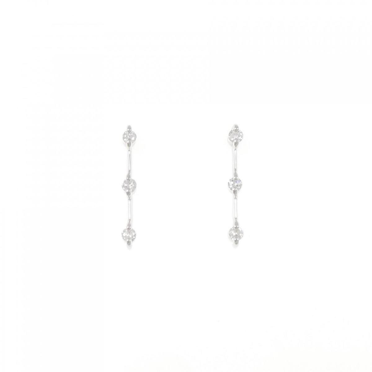 K18WG スリーストーン ダイヤモンド ピアス 0.20CT【中古】
