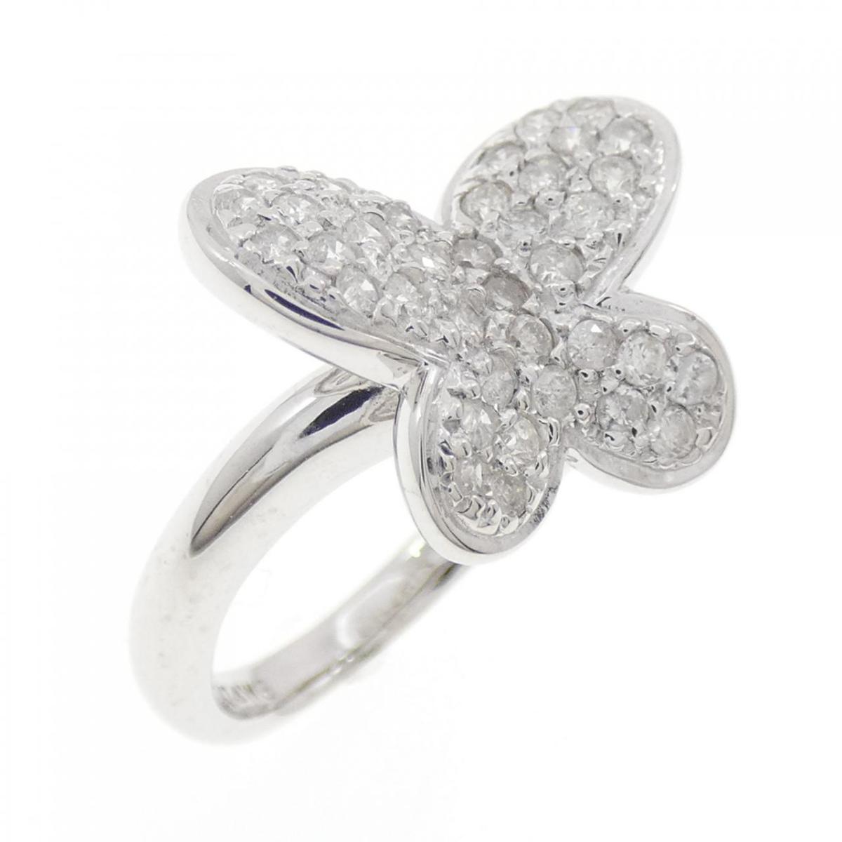 K14WG パヴェ バタフライ ダイヤモンド リング 0.50CT【中古】
