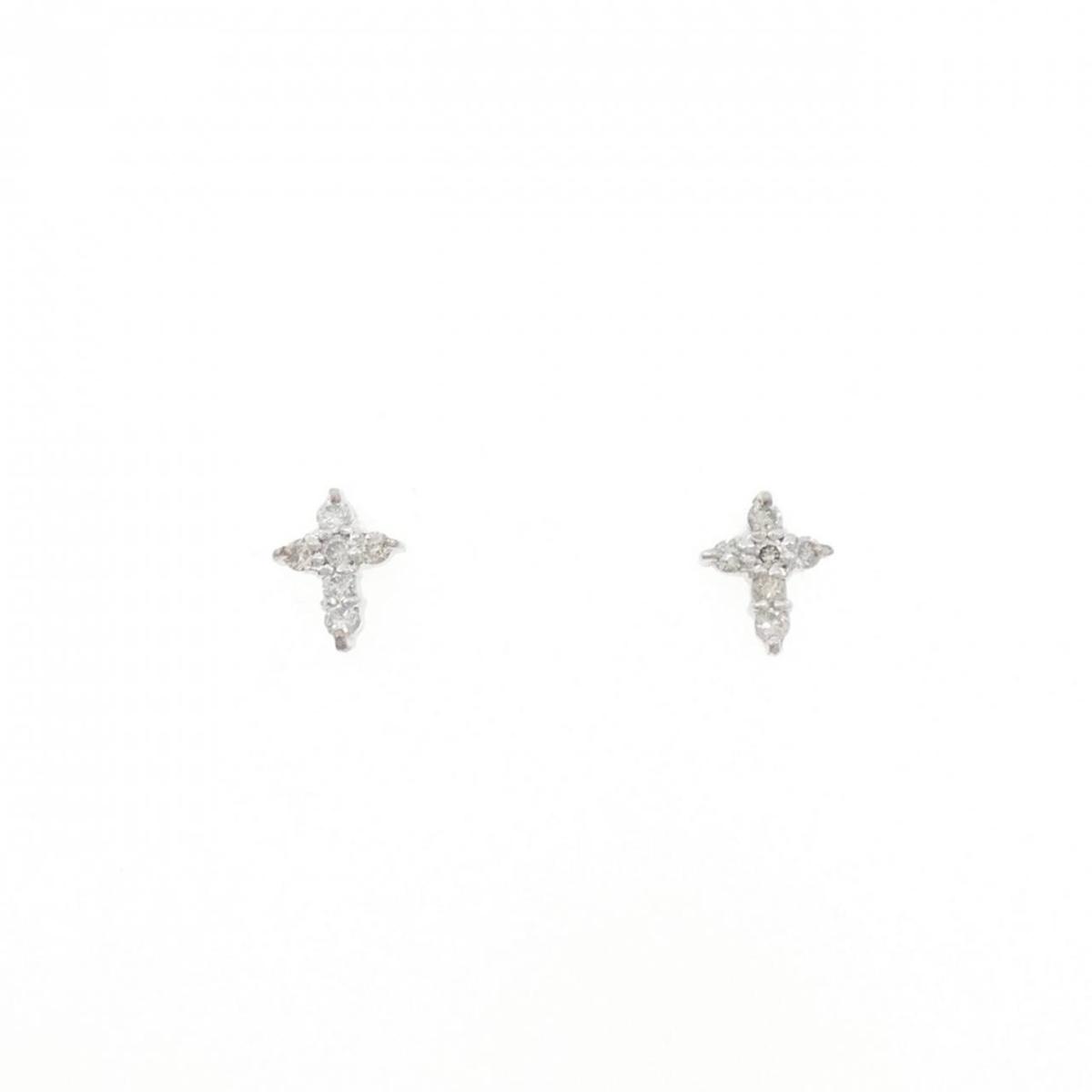PT900 クロス ダイヤモンド ピアス 0.1CT【中古】