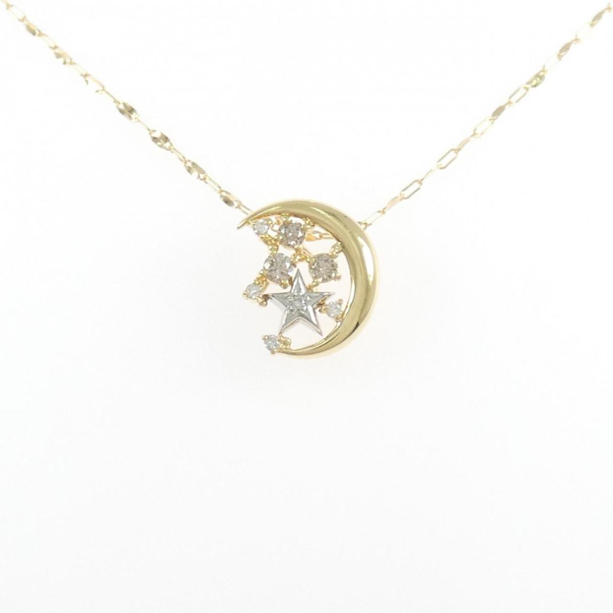 K18YG/PT900 ムーン&times;スター ダイヤモンド ネックレス 0.20CT【中古】｜KOMEHYO ONLINESTORE 店 71,830円