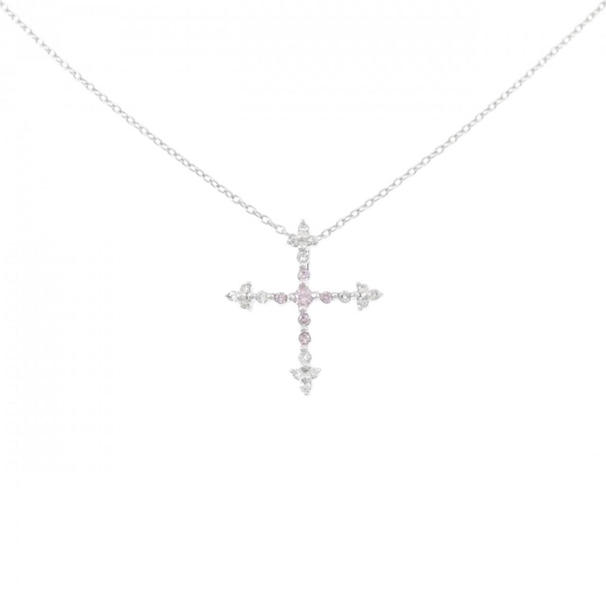 K18WG クロス ピンクダイヤモンド ネックレス 0.05CT【中古】