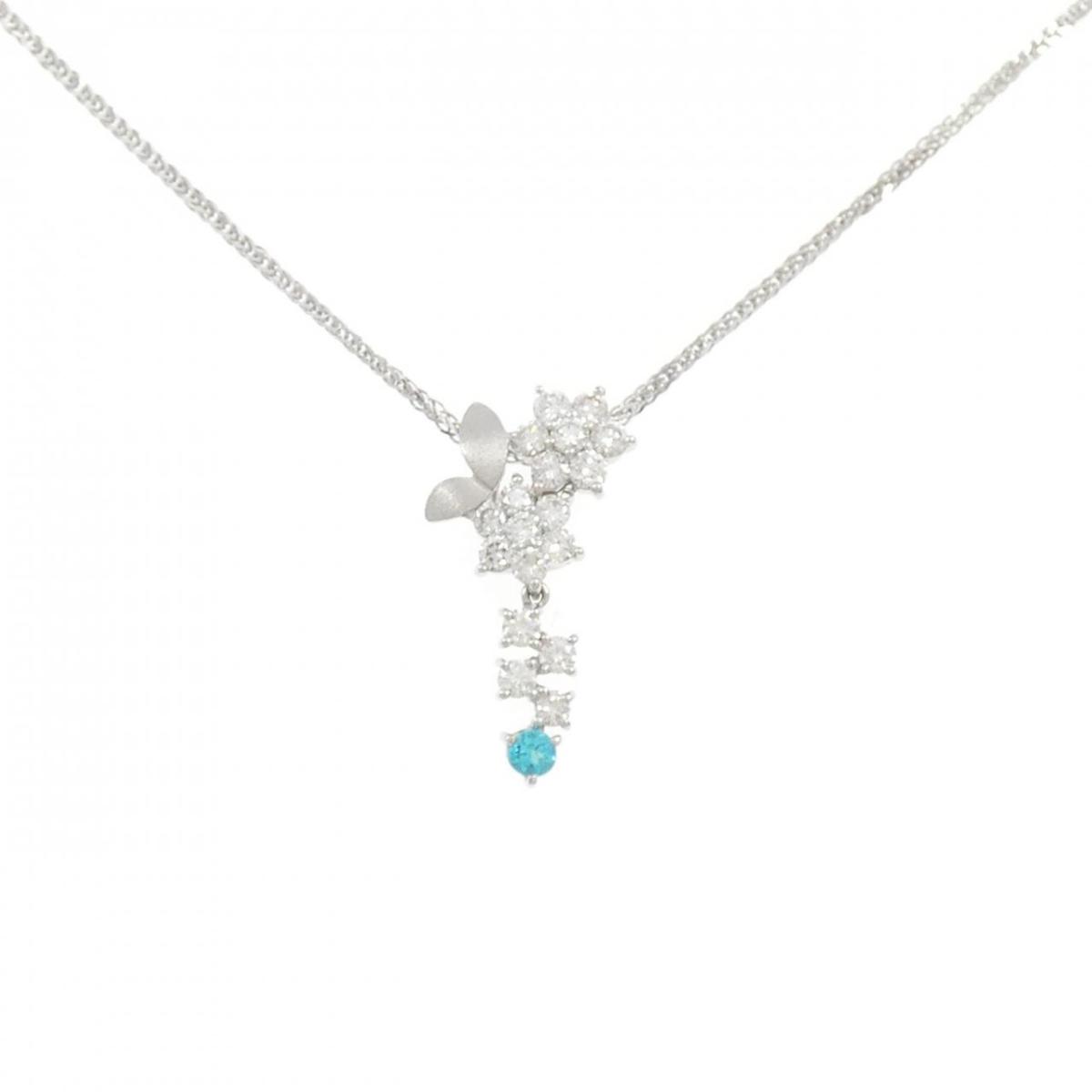 K18WG フラワー パライバトルマリン ネックレス 0.11CT【中古】