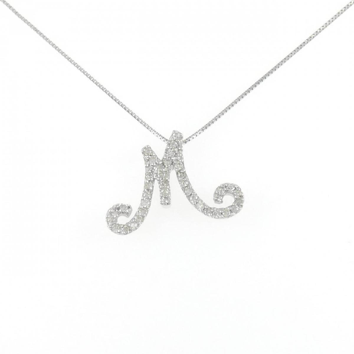 K18WG イニシャルM ダイヤモンド ネックレス 0.26CT【中古】