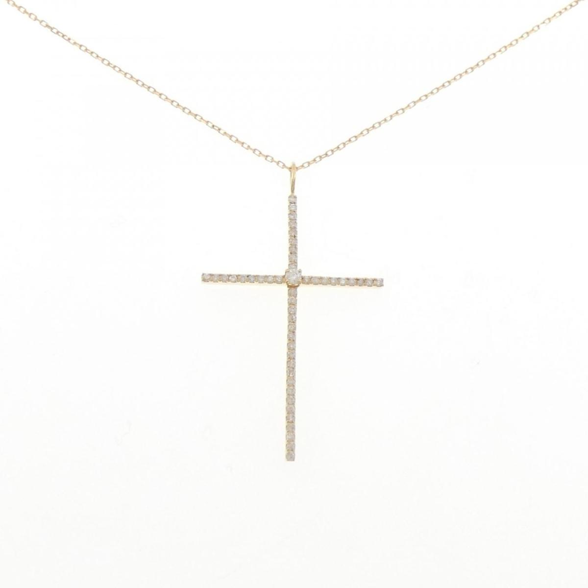 K18YG クロス ダイヤモンド ネックレス 0.35CT【中古】