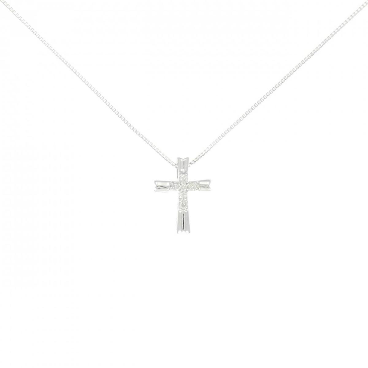 K10WG クロス ダイヤモンド ネックレス 0.04CT【中古】