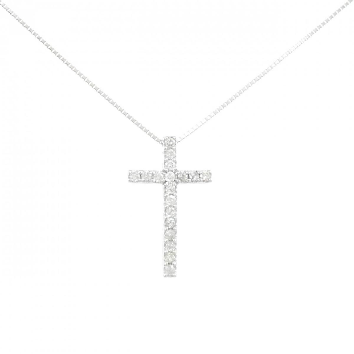 K18WG クロス ダイヤモンド ネックレス 0.30CT【中古】