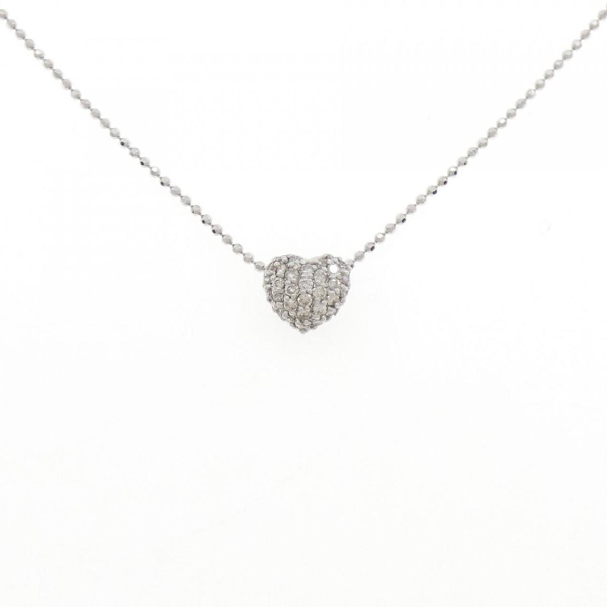 K18WG ハート パヴェ ダイヤモンド ネックレス 0.25CT【中古】