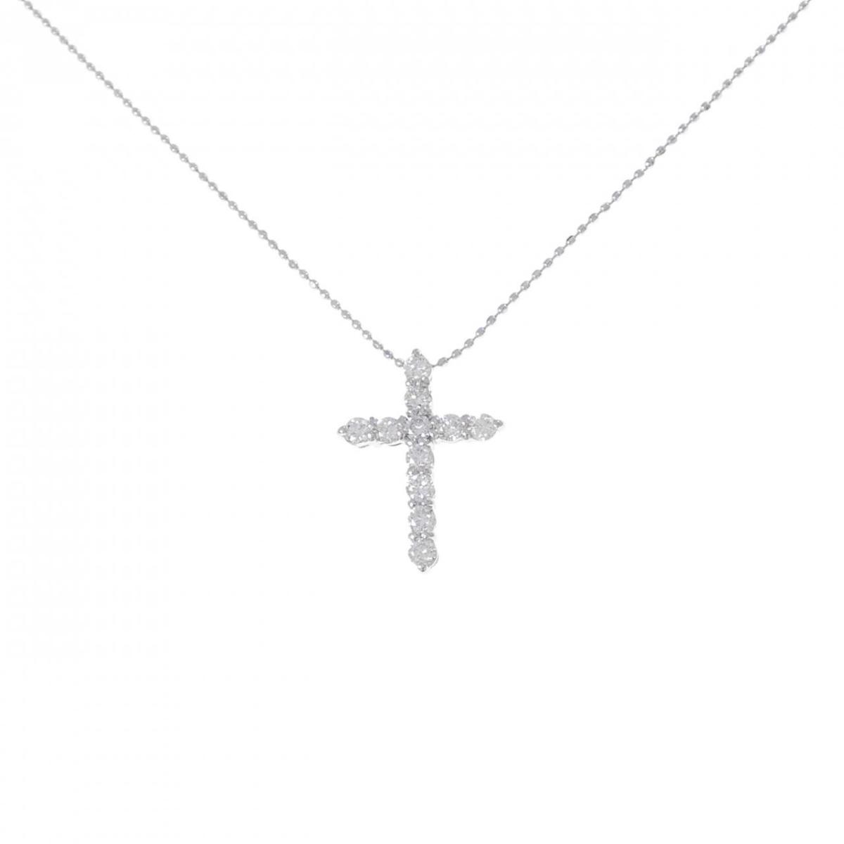 K18WG クロス ダイヤモンド ネックレス 0.50CT【中古】