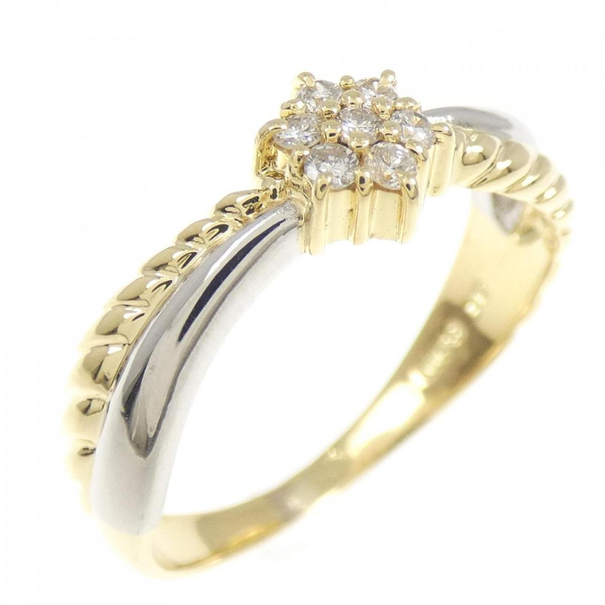 K18YG/PT900 フラワー ダイヤモンド リング 0.10CT【中古】