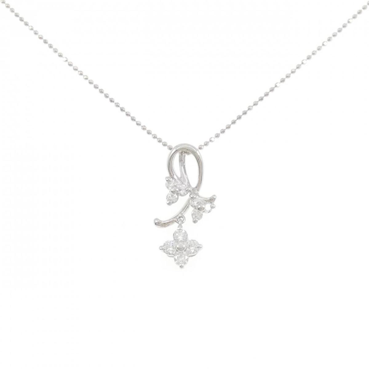 PT850 フラワー ダイヤモンド ネックレス 0.41CT【中古】