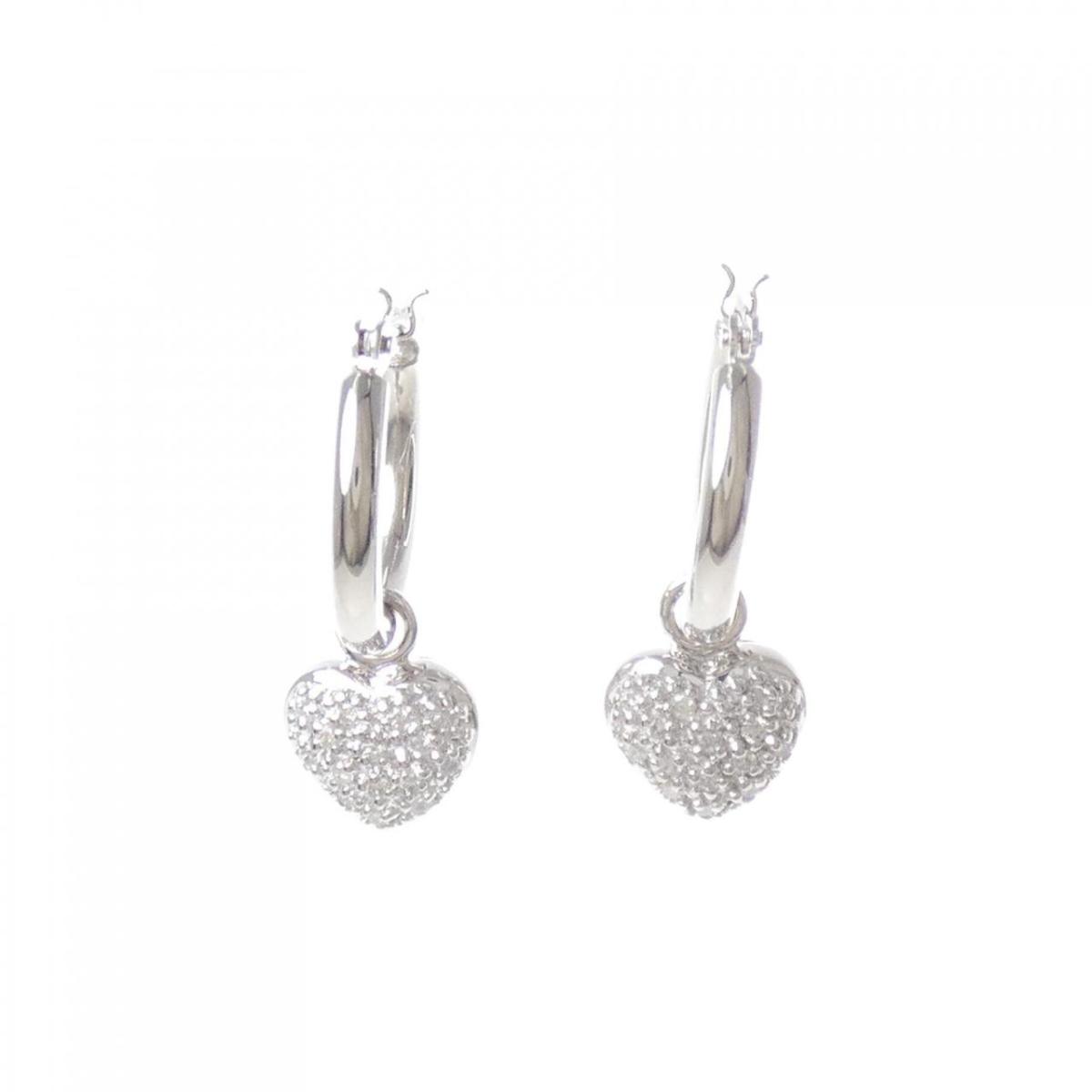 PT900/K18WG 2WAY ハート パヴェ ダイヤモンド ピアス 0.20CT【中古】
