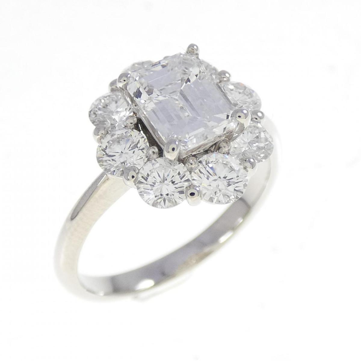 PT950 ダイヤモンド リング 1.007CT E SI2 エメラルドカット【中古】