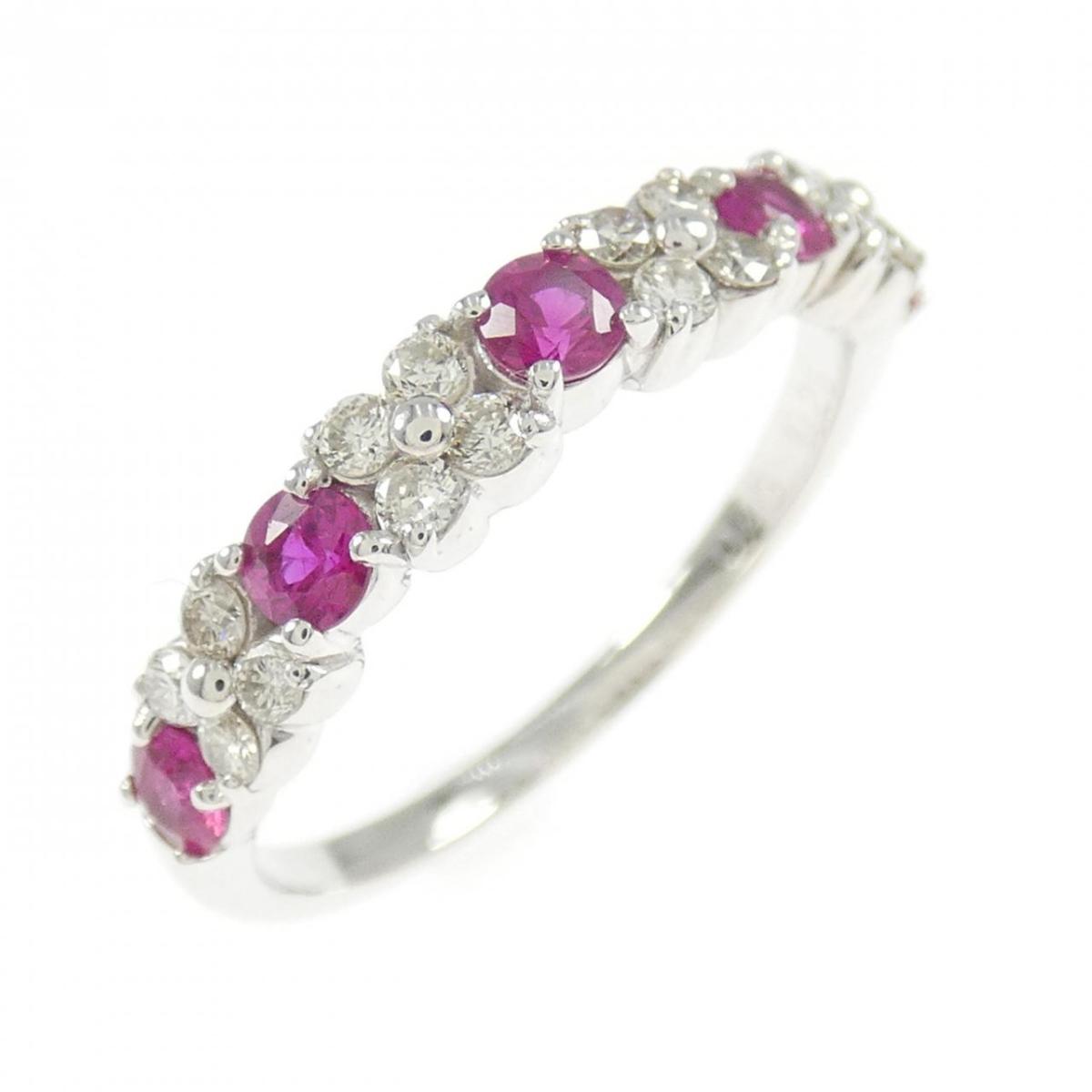 K18WG フラワー ルビー リング 0.46CT【中古】