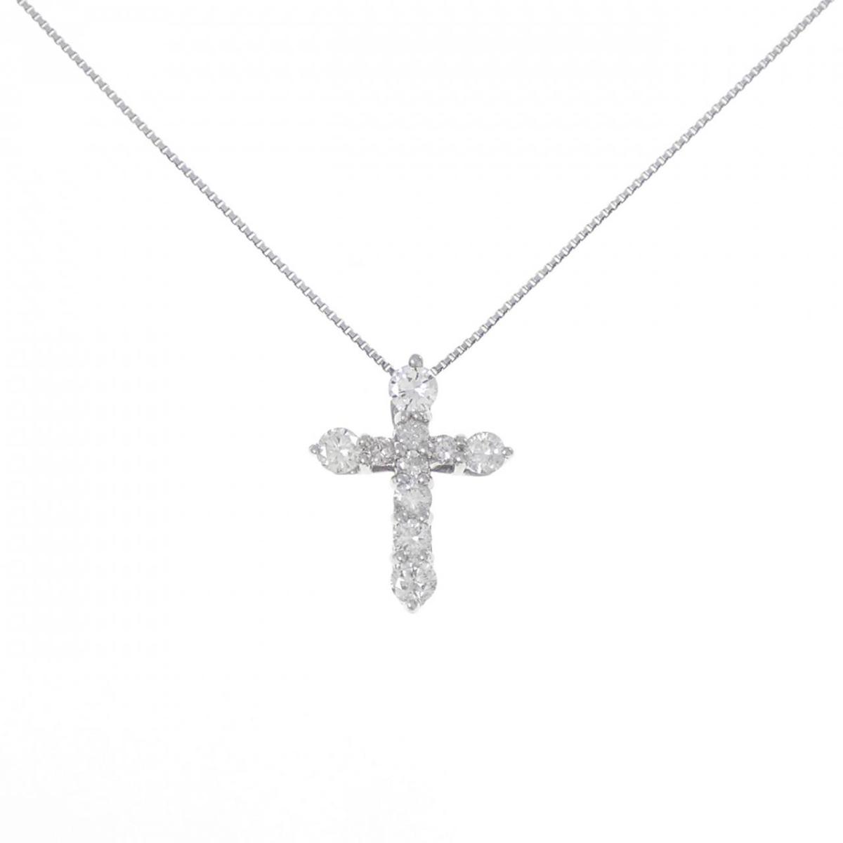 PT900/PT850 クロス ダイヤモンド ネックレス 0.50CT【中古】