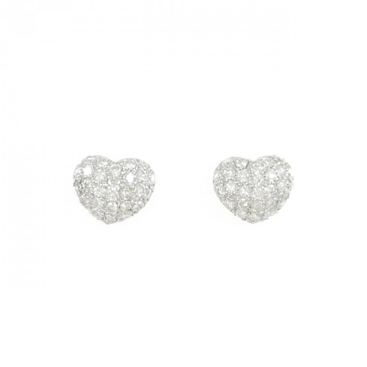 K18WG パヴェ ハート ダイヤモンド ピアス 0.60CT【中古】