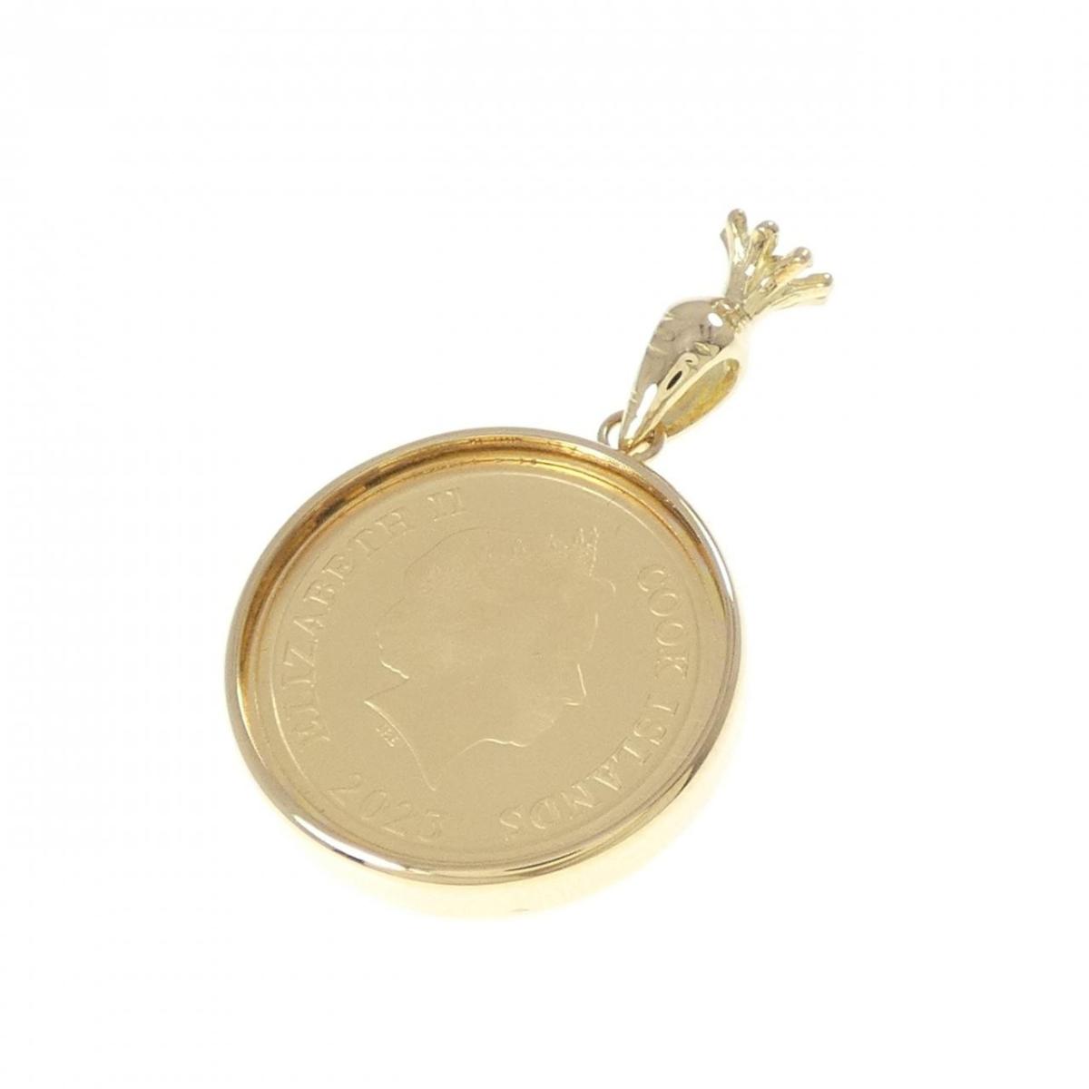 K18YG(枠) ダイヤモンド コイン ペンダント 0.01CT【中古】