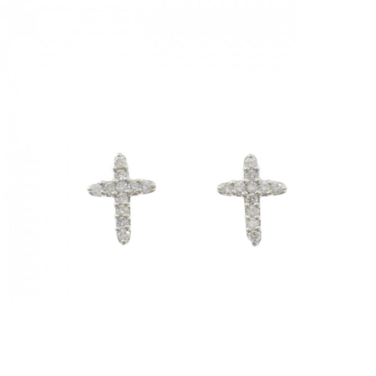 PT900 クロス ダイヤモンド ピアス 0.20CT【中古】