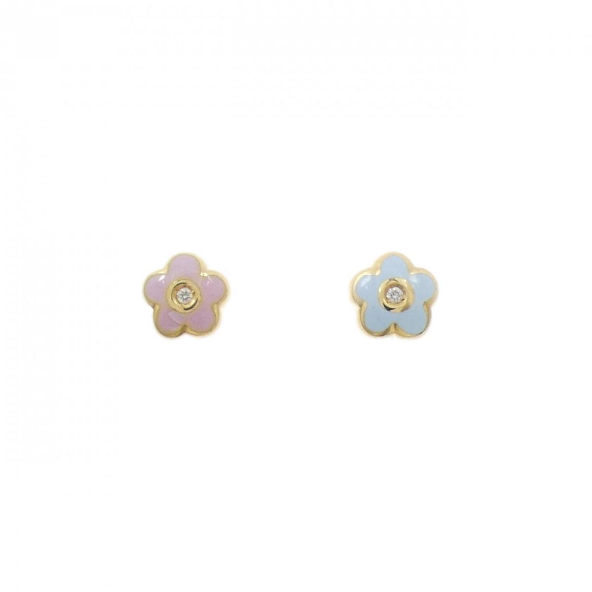 750YG フラワー エナメル ピアス【中古】