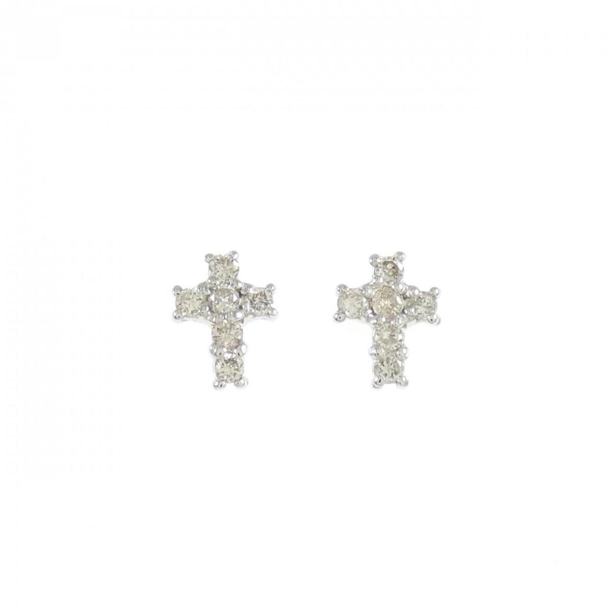 PT900 クロス ダイヤモンド ピアス 0.12CT【中古】